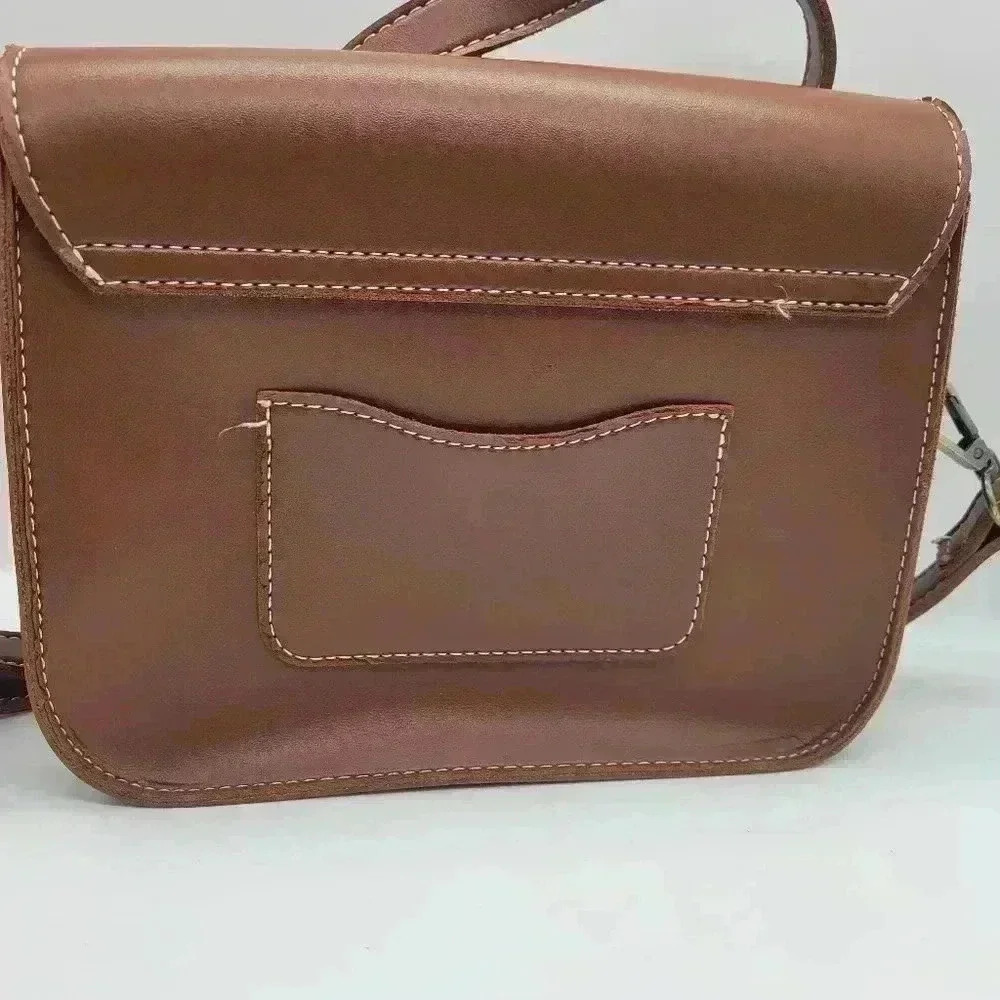 Retro Saddle Bag-Brown Cross Back Faux Leather Side Back Handmade - Picture 9 of 13